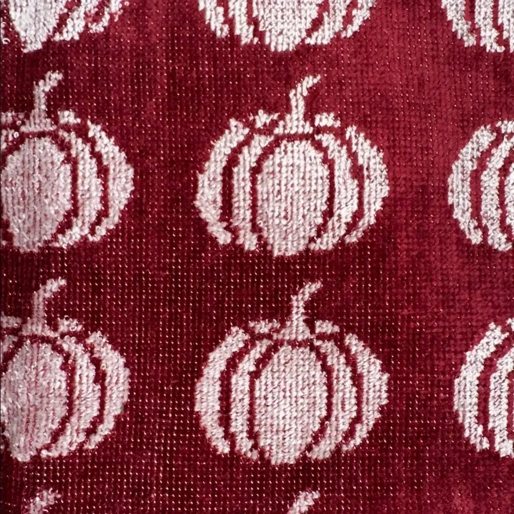 ENVOGUE Caramel Brown White Burgundy Green Harvest Pumpkin Fringe Kitchen Towels